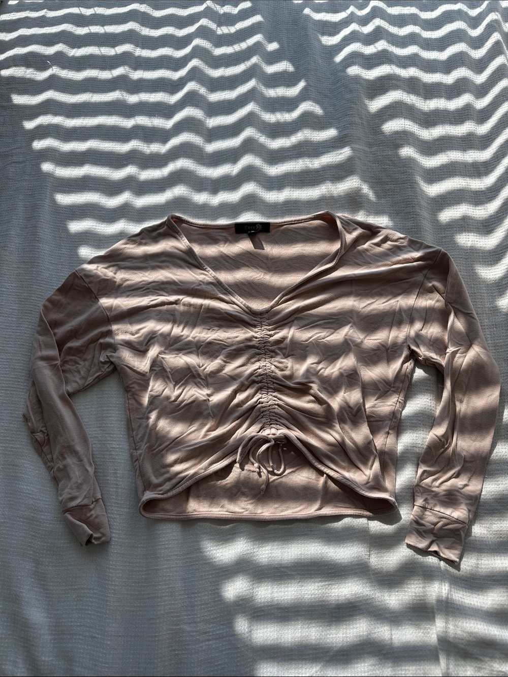 L'URV Blush Ruched Tie-Front Long Sleeve V-Neck Top